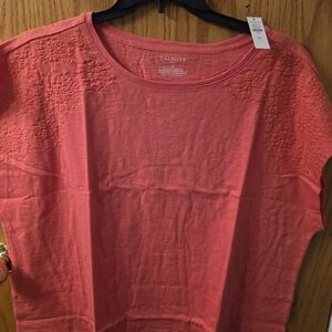 Talbots Orange Eyelet Shoulder Short Sleeve Tee